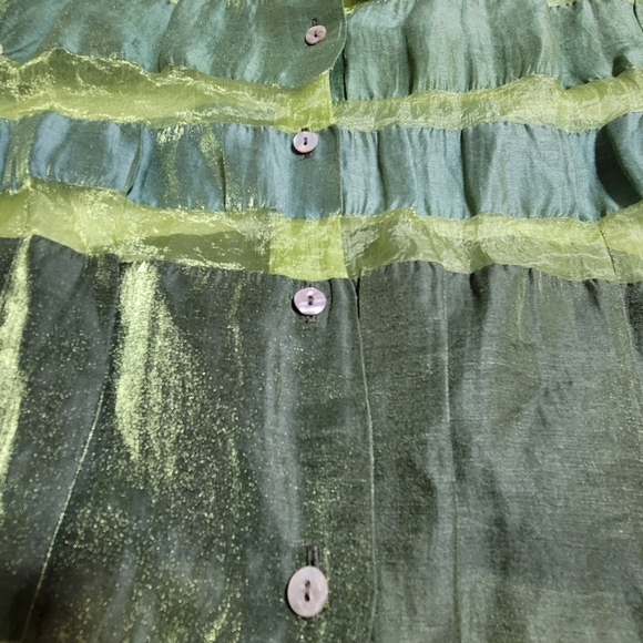 Olsen Blouse Linen Nylon Blend Striped Top Sparkly Shiny - Picture 8 of 12